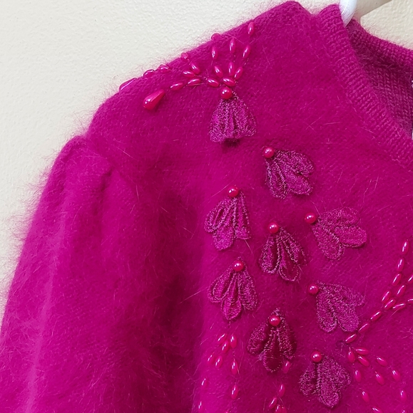 Vintage Angora Blend Beaded Short Sleeve Sweater - Picture 5 of 6